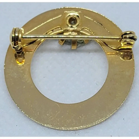 Vintage Gold Toned Circle Pin with Moss Agate Stone - Picture 3 of 4